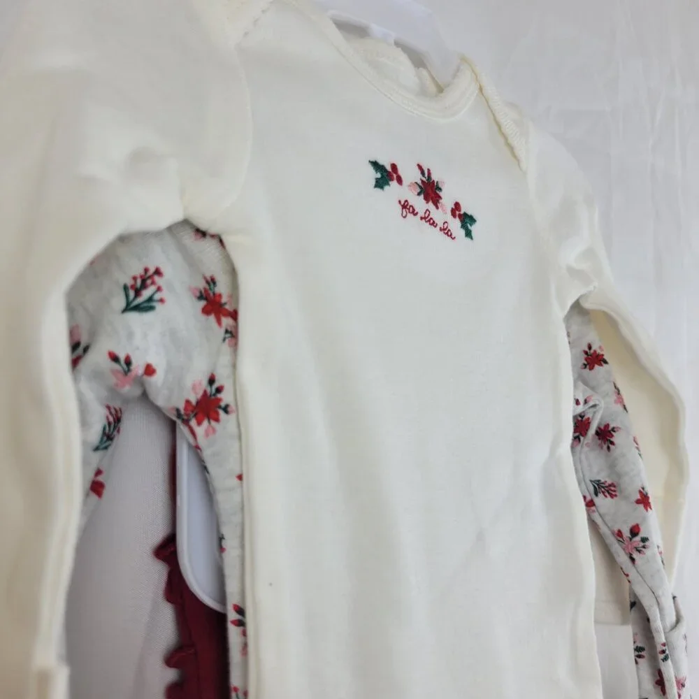 3pc Carter's Newborn Baby Girl Pants bodysuits Long sleeve Christmas Embroidered